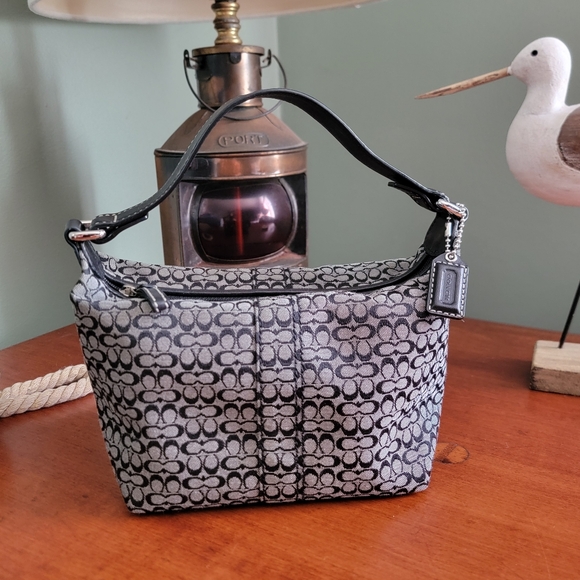 Coach Y2K Signature Jacquard Mini C Black & Gray Mini Bag With Black Leather - Picture 1 of 15